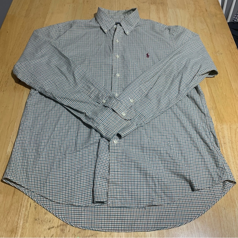 Polo Ralph Lauren Mens Large Stretch Shirt Classic Fit Plaid White/Green/ B-43